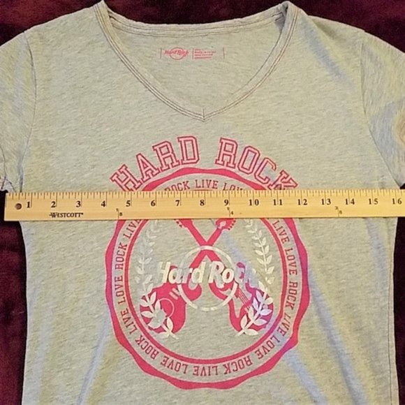 Hard Rock Cafe Live Love Rock Light Gray & Pink Logo Short Sleeve Tee Size S - Picture 7 of 7